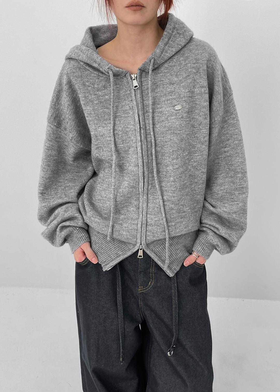 헤즐 투웨이 니트 후드집업