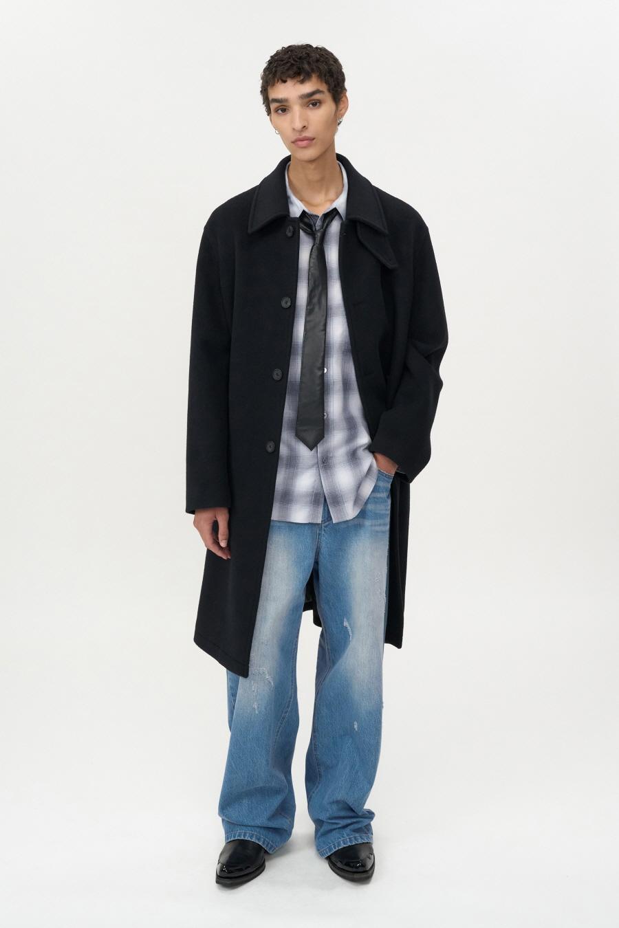 울 캐시미어 카 코트 BLACK