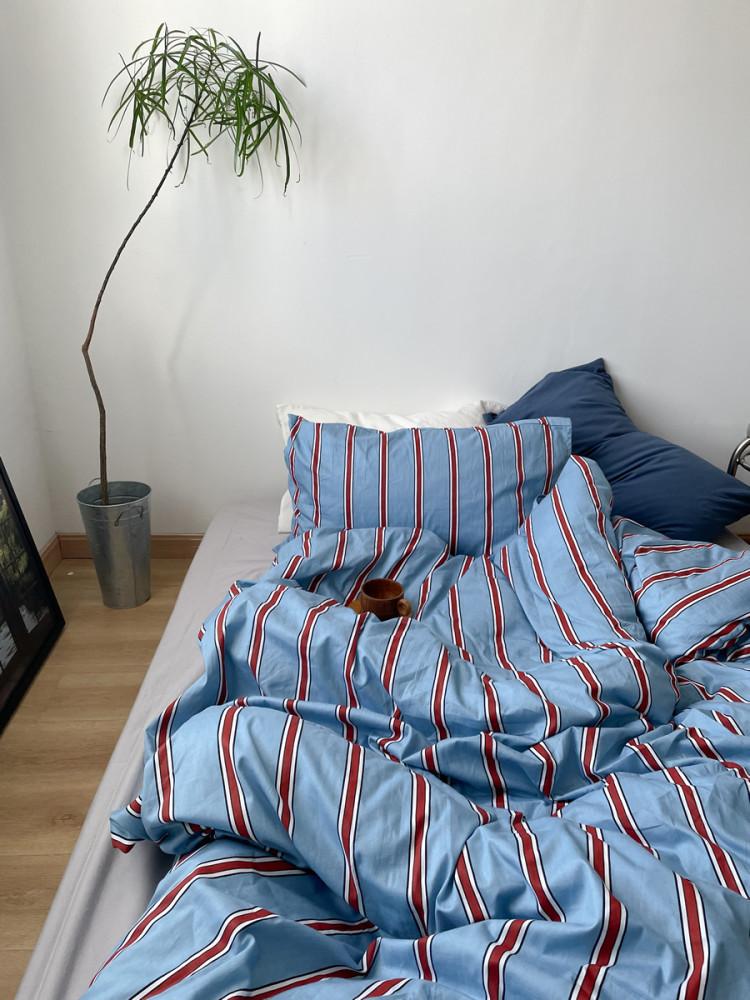 Blue Stripe Bedding Set 블루 스트라이프 면 40수 침대 베개 커버세트