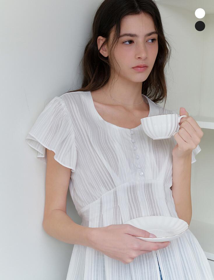 comos 1143 shirring tuck strap blouse (2color)
