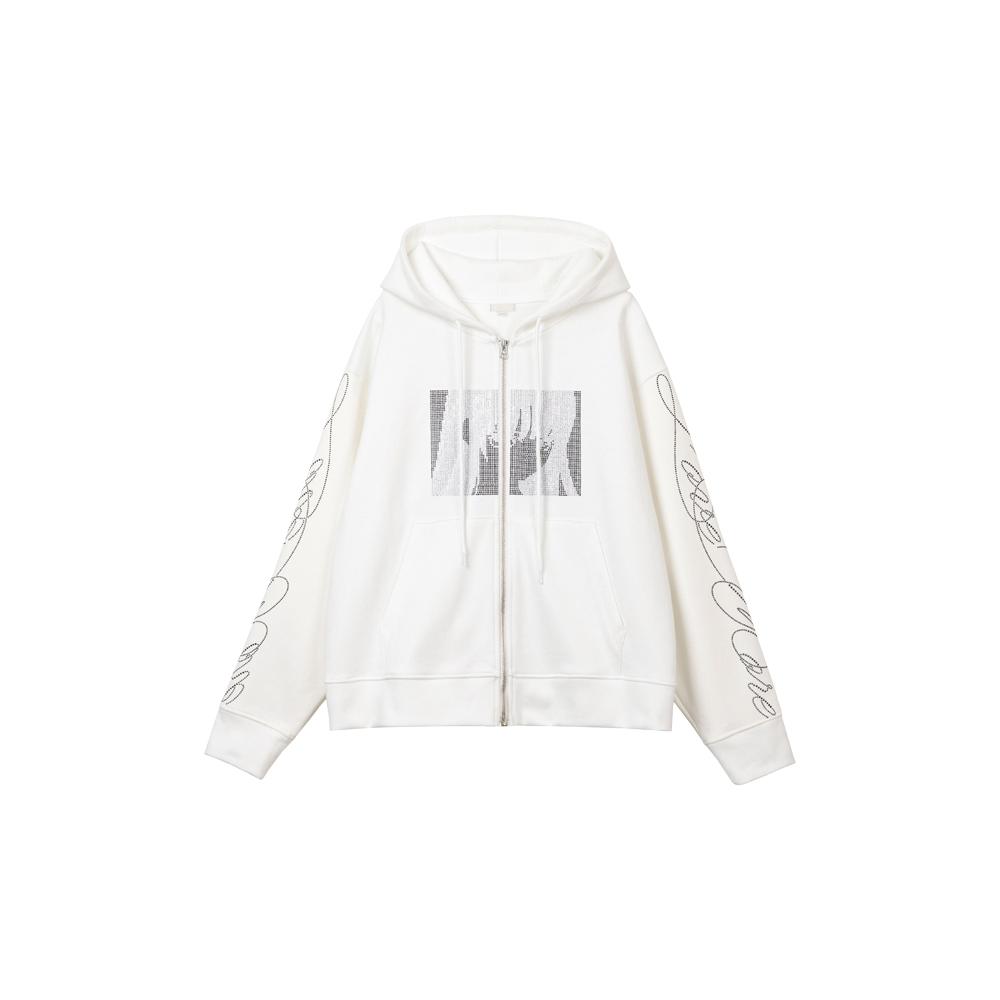[BONNAE : 본네] Rhinestone zip up hoodie (White)