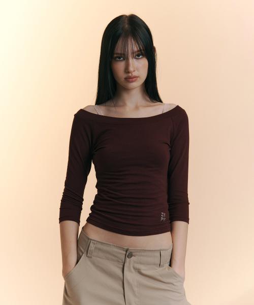 Zed Off-Shoulder Long Sleeve Top (Wine)