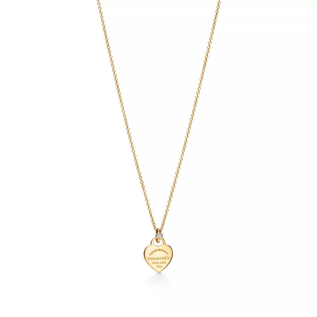 미니 하트 태그 펜던트, 옐로우 골드, 다이아몬드 세팅