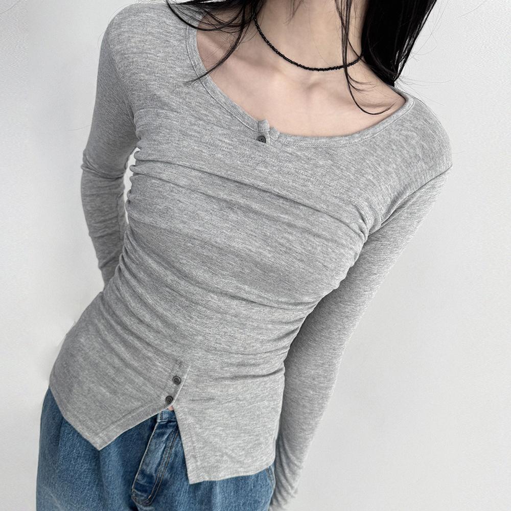 슈체 일체형SET💖셔링탑 레이어드 슬림 타이트핏 티셔츠