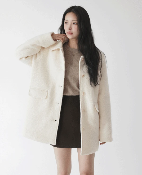 비버 싱글카라 누빔 울 하프코트 (2color)