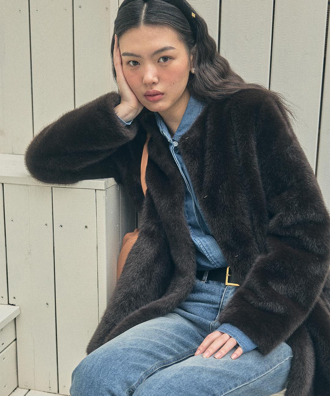 유어네임히얼 클래식 퍼 하프 코트 (4COL) Y4O007