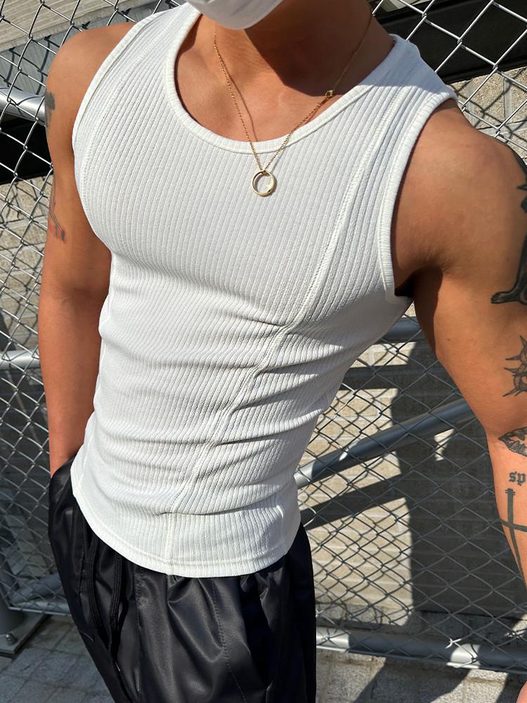 머슬 컷팅 골지 나시 4COLOR 민소매 헬스 짐웨어 도프룸