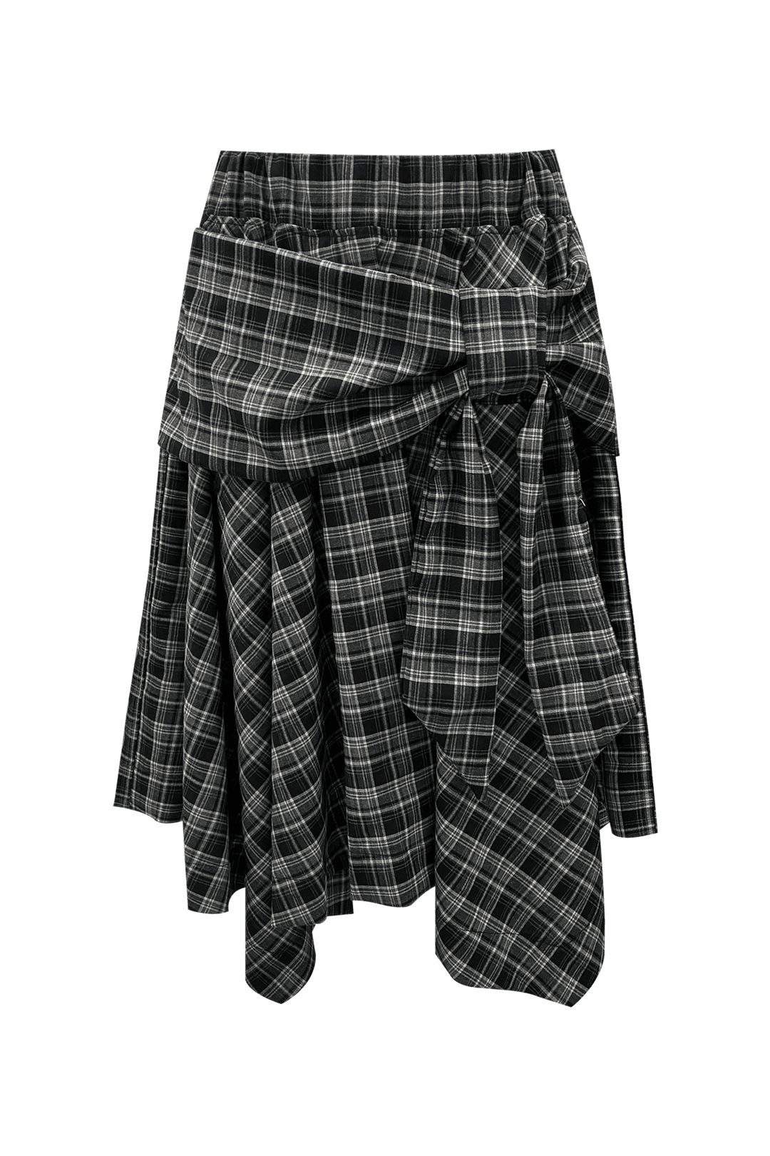 [5월 말 발매] BOW UNBALANCED SKIRT (LIGHT BLACK CHECK)