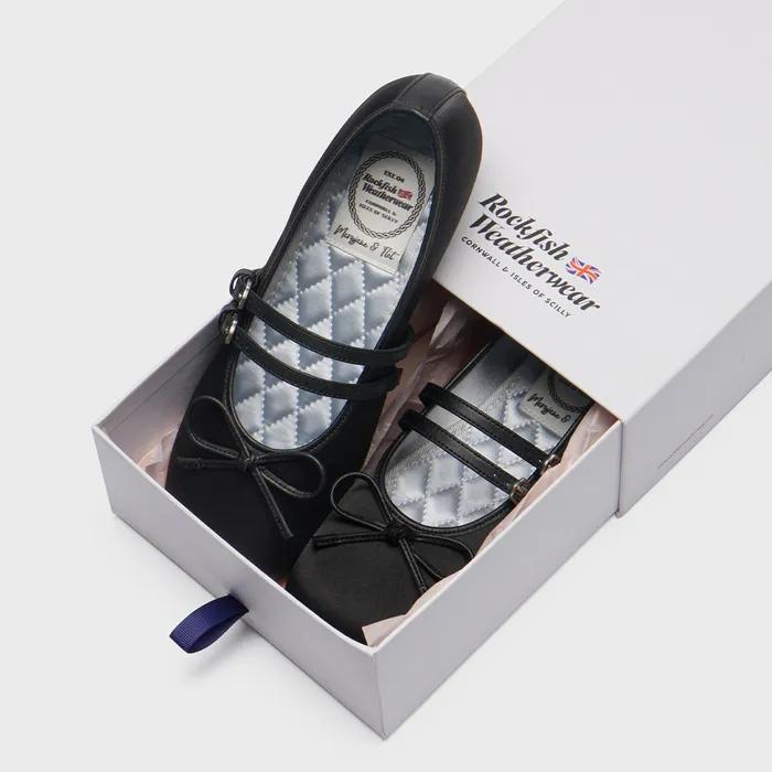 SQUARE TOE TWO STRAP MARYJANES(SATIN) - BLACK