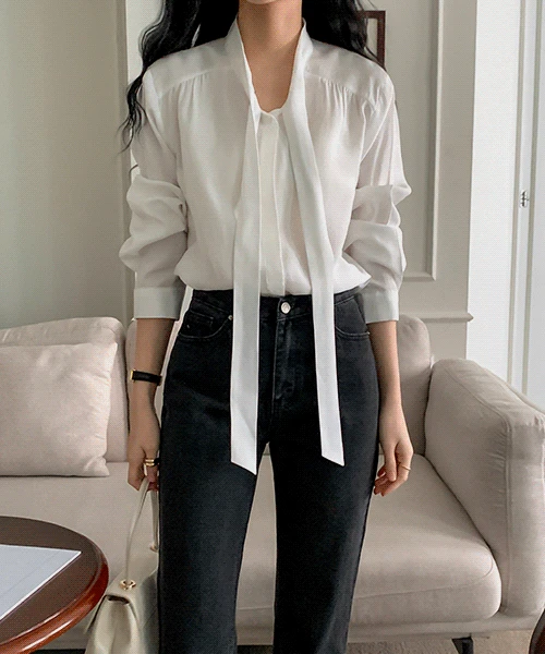 델리 로딘 로맨틱 타이 블라우스(여리핏/디테일)