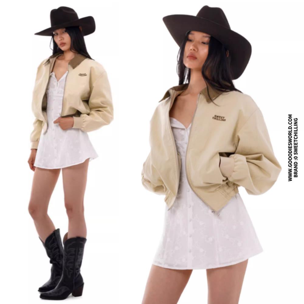 SWEETCHILLING 스위트칠링 재킷 해링턴 재킷 밑단 스트링 숏자켓 (베이지)