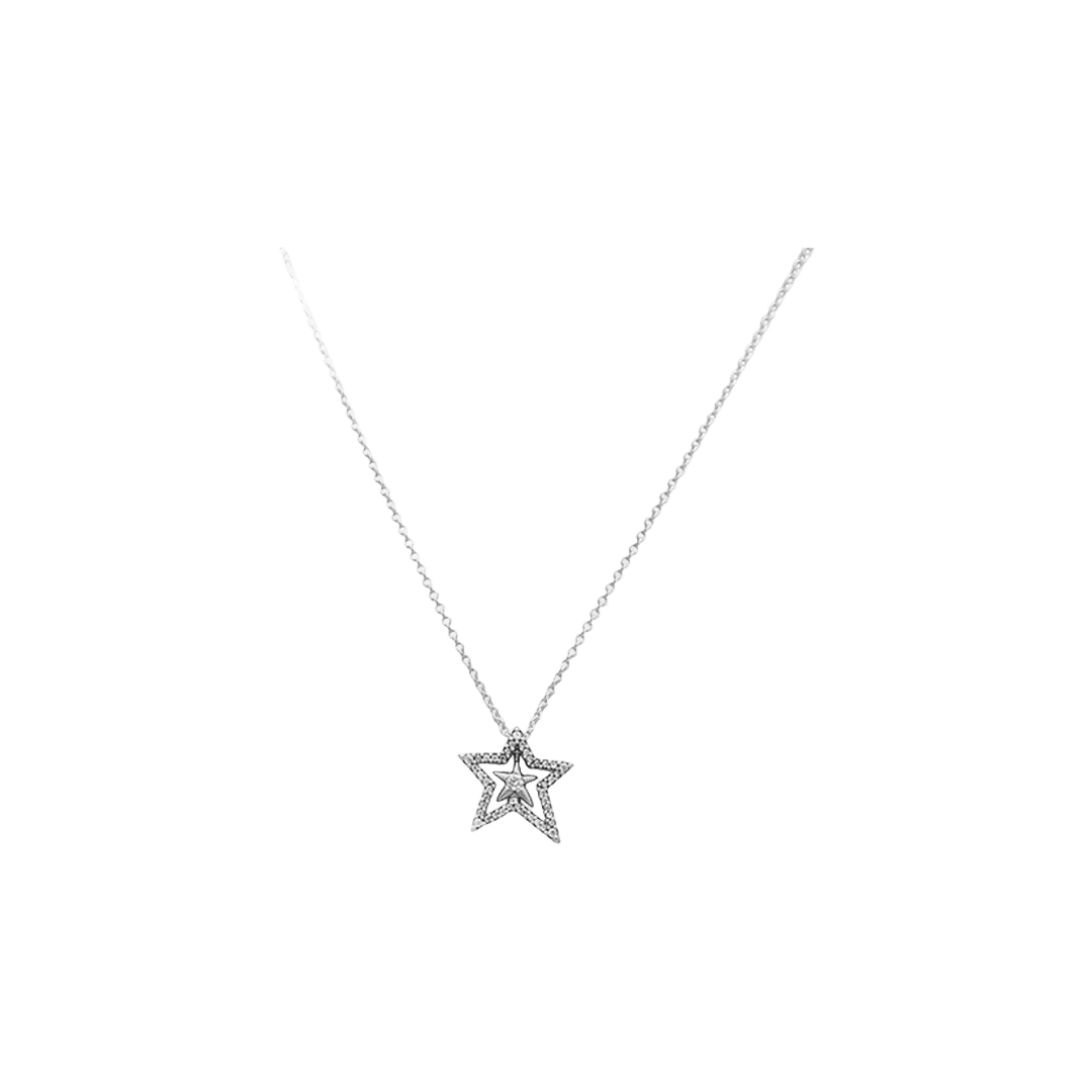 (W) Pandora Pave Asymmetric Star Collier Necklace Sterling Silver Clear