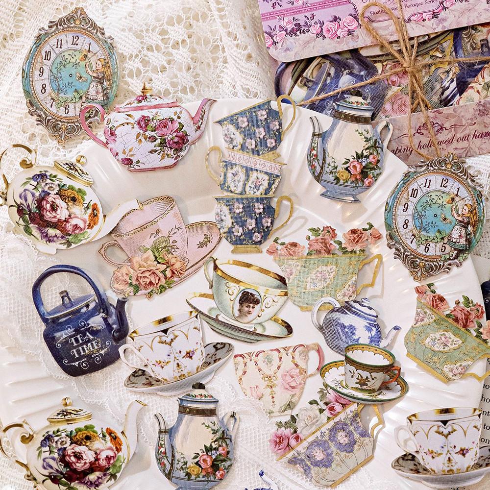 빈티지 다꾸 옛날 찻잔 특수지 레트로 소품 페이퍼 30매