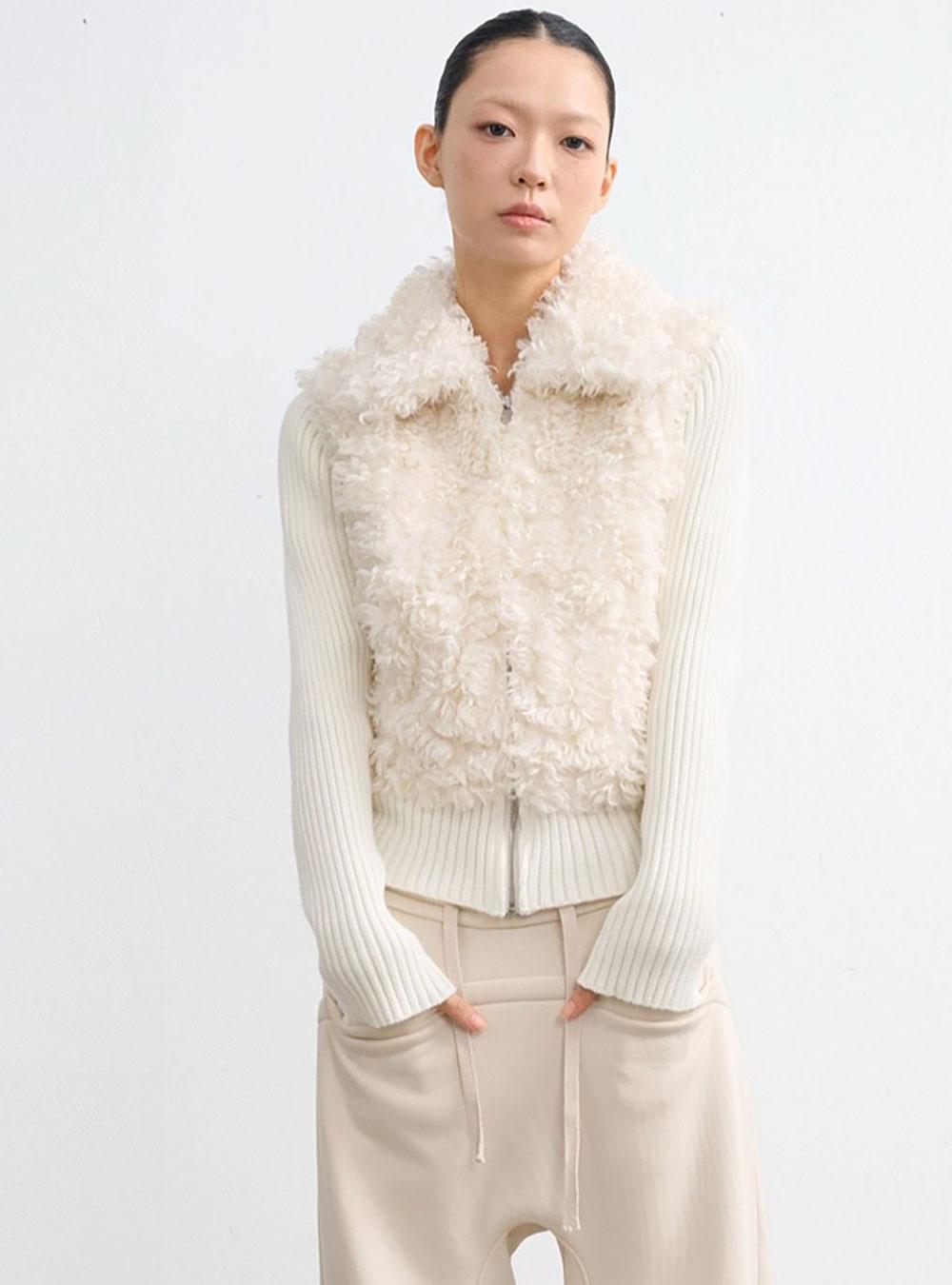 Plush Panel Knit Cardigan (2color)