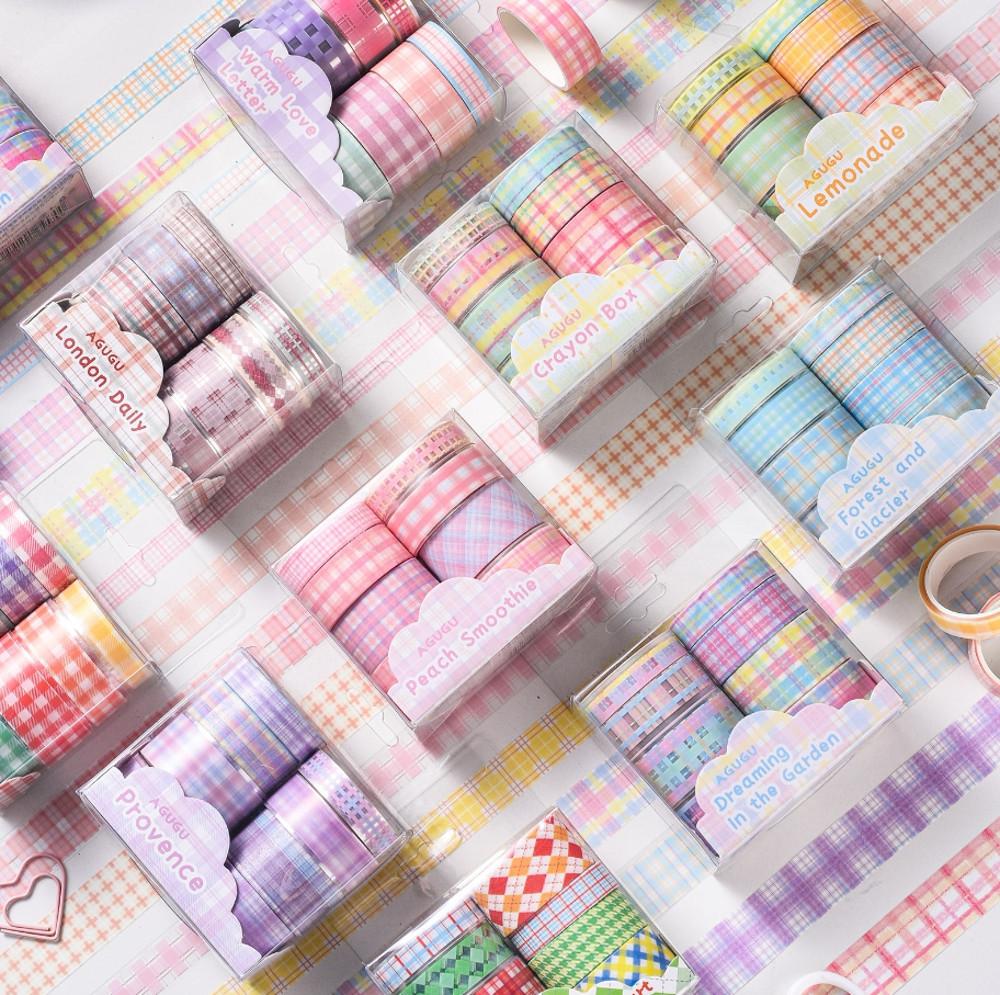 체크 패턴 파스텔 인스타 감성 다꾸 마스킹테이프 8개 세트 빈티지