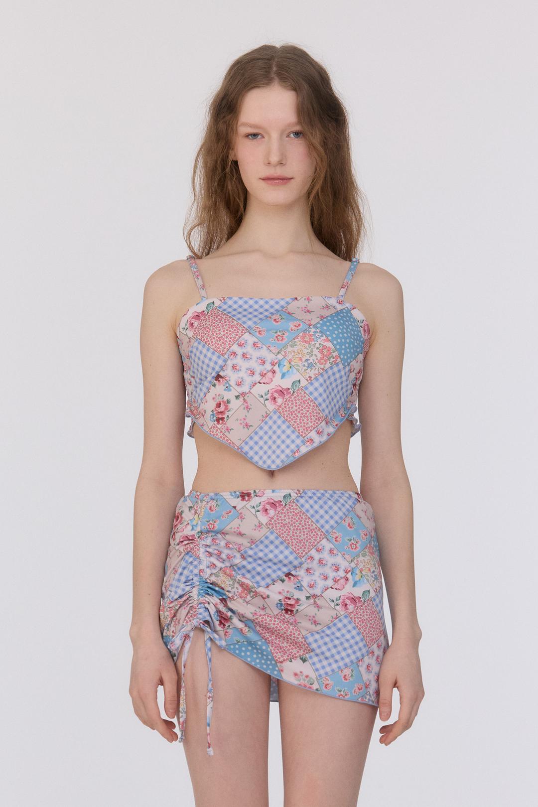 셔링 커버 업 스커트 [보헤미안 패치워크_스카이 블루]