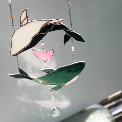 유리공예✨춤추는 두마리 고래 🐋썬캐쳐