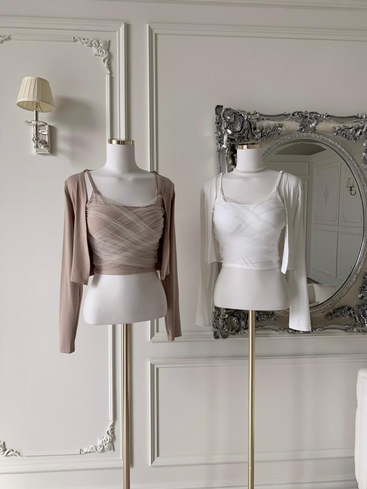 쉬폰 셔링 나시 가디건 세트 [ 3color ]