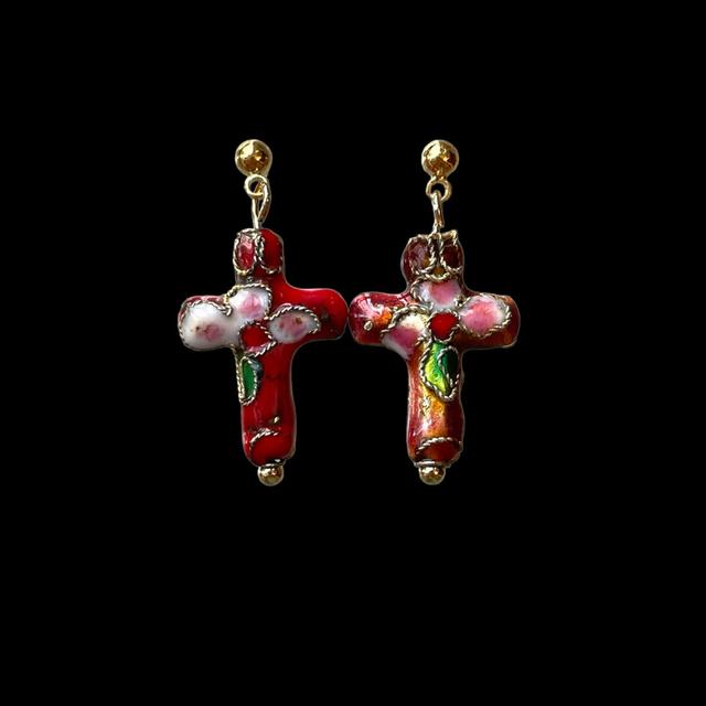 丹花 Earrings(붉은꽃칠보은침이어링)
