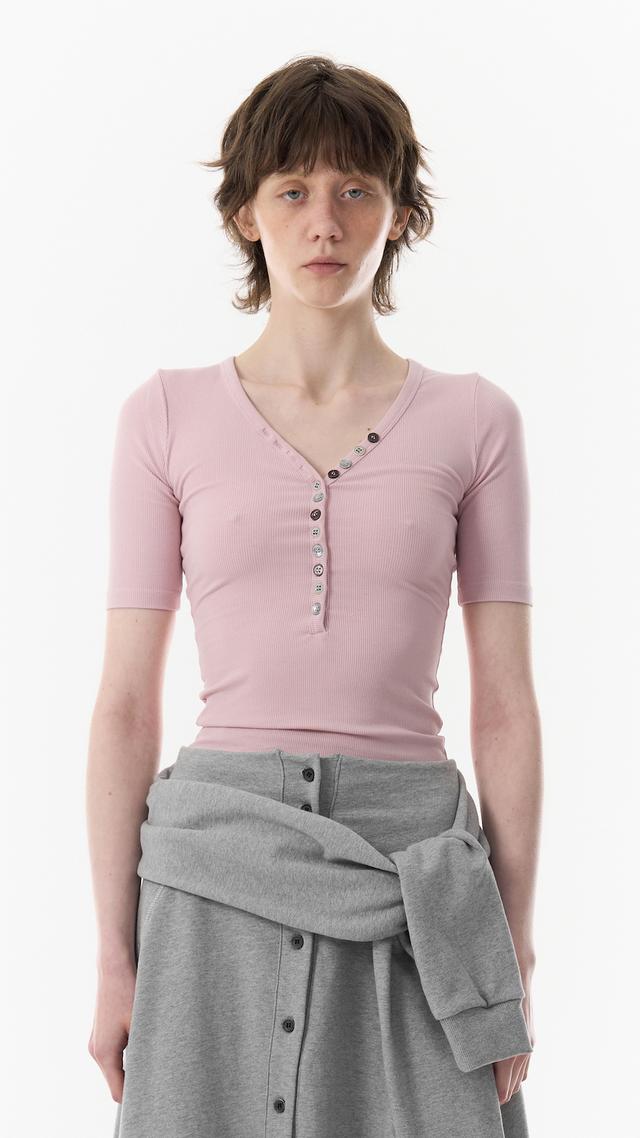 SLIM BUTTON T-SHIRT_PINK