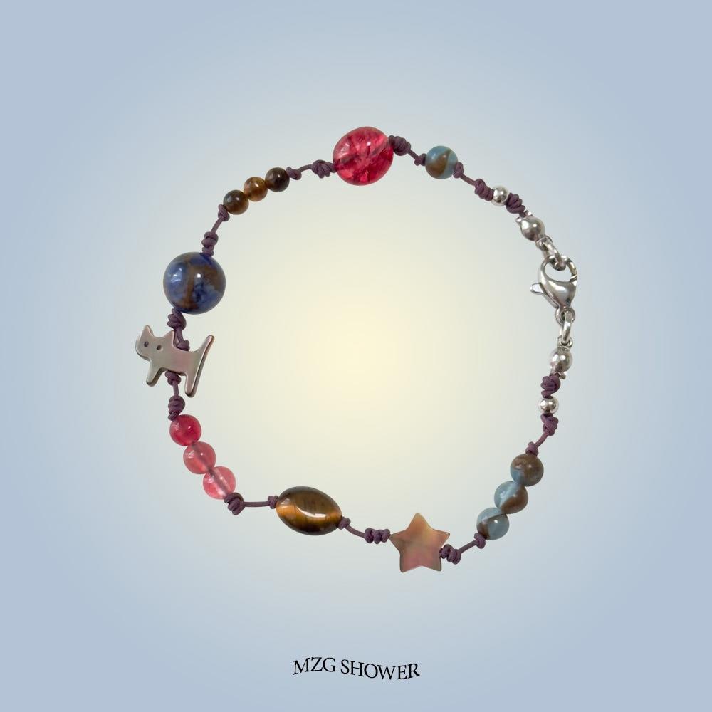 귀여운 팔찌 빈티지 고양이 자개 원석 매듭 팔찌