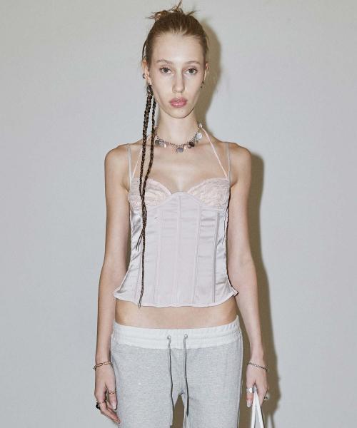 90s Glossy Corset Top Milk Tea