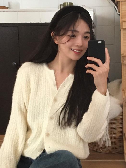 부클 슬릿 넥 가디건 아이 L326