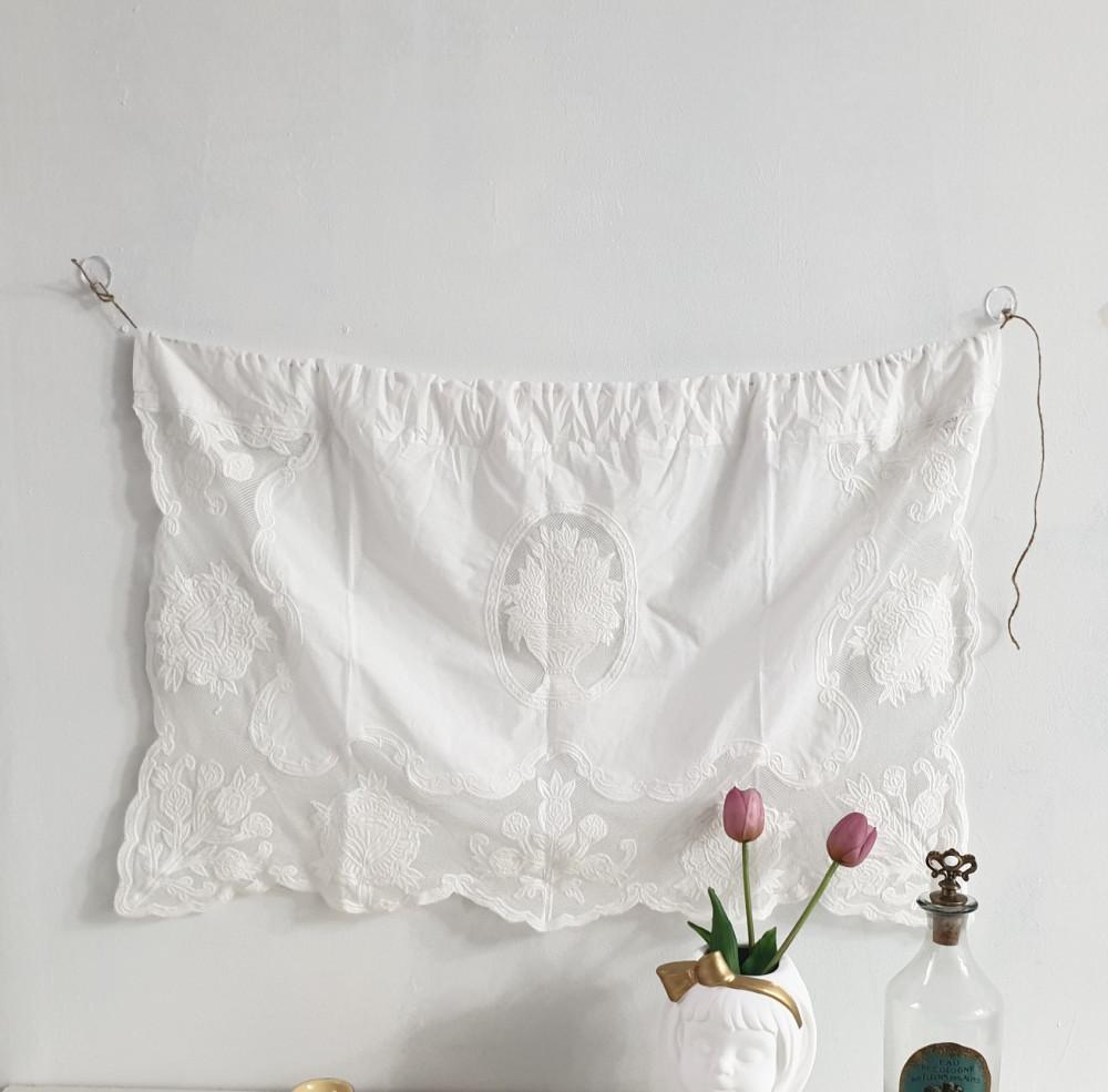 창 바란스 자수 패브릭 빈티지 화이트 커튼 가리개 프렌치 홈데코 키친 주방