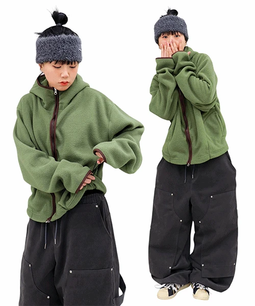 워머 후리스 컬러 라인 후드집업