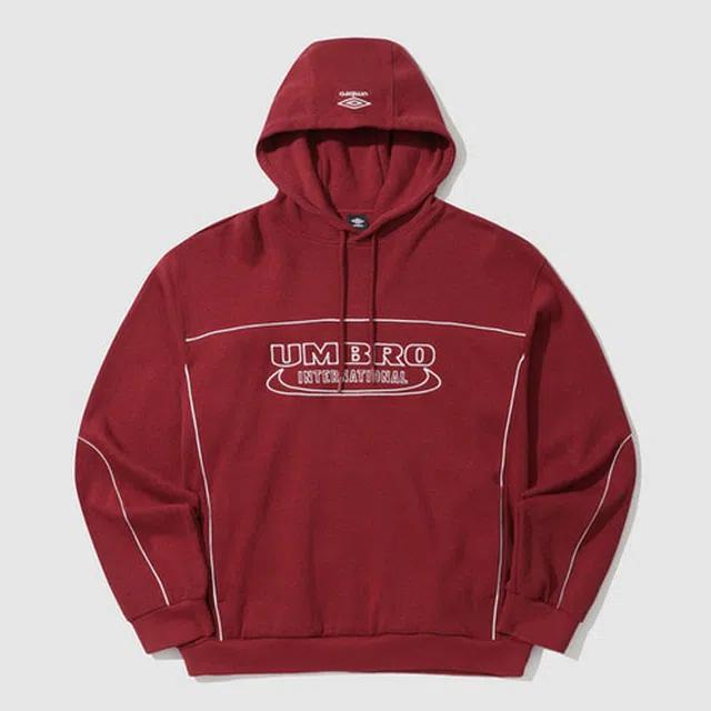 (국내매장판/AS가능) 엄브로 남녀공용 파이핑 후드 티셔츠 딥 레드