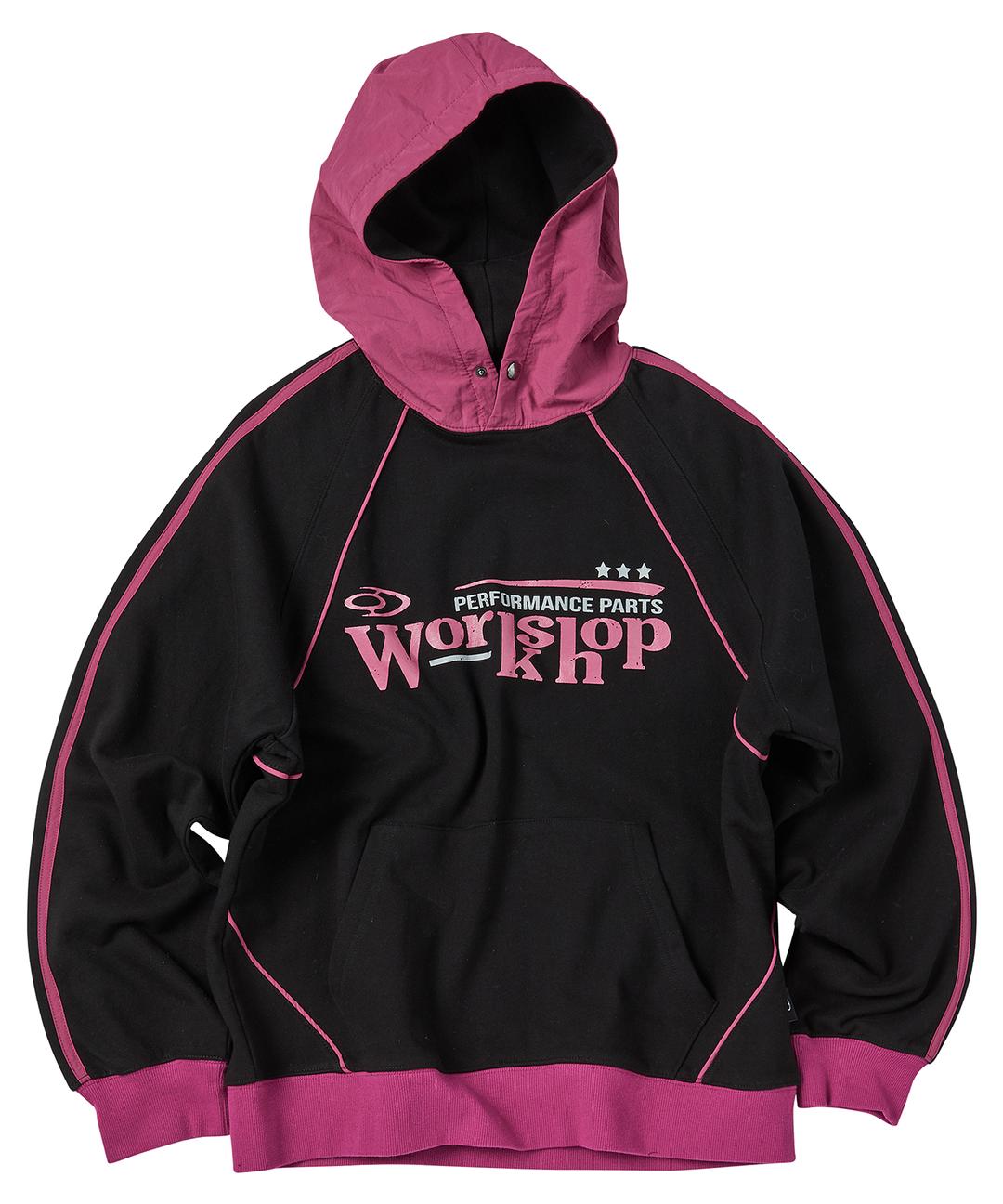 워크샵 라인 래글런 나일론 믹스 후드티 블랙