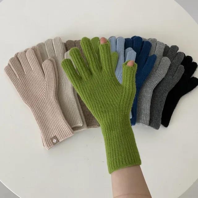 [당일발송] 울 터치 핑거 홀 니트 장갑 배색 손가락 롱 커플 남녀공용