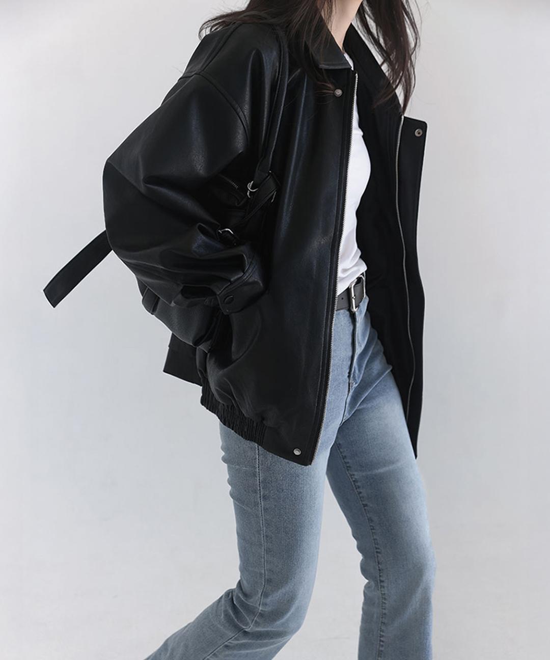 커먼유니크 리도어 카라 집업 레더 자켓 (당일출고/봄/간절기/레더/블루종/가죽/재킷/점퍼/아우터/오버핏/박시핏/빈티지/브라운/블랙)