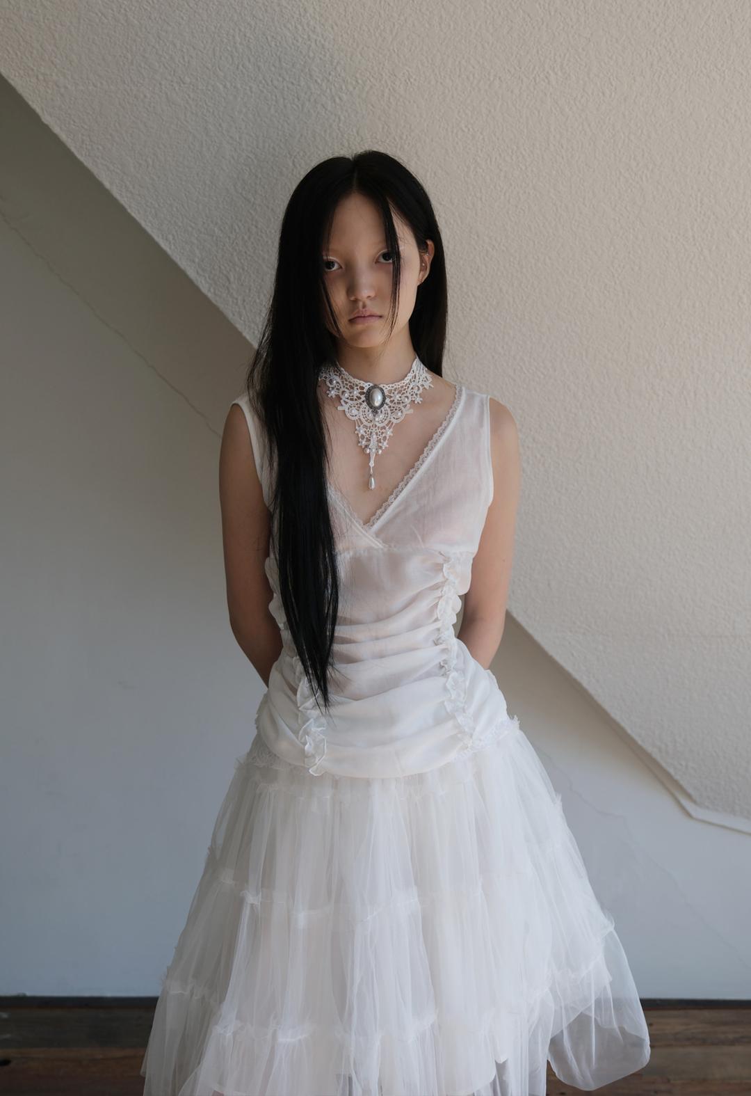 Shirring Lace Strap BL, 2color