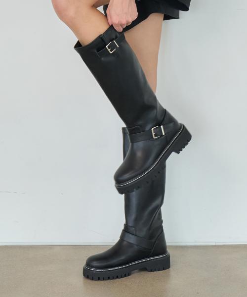 라운드 토 스티치 라이딩 롱부츠 412348003 (4cm)