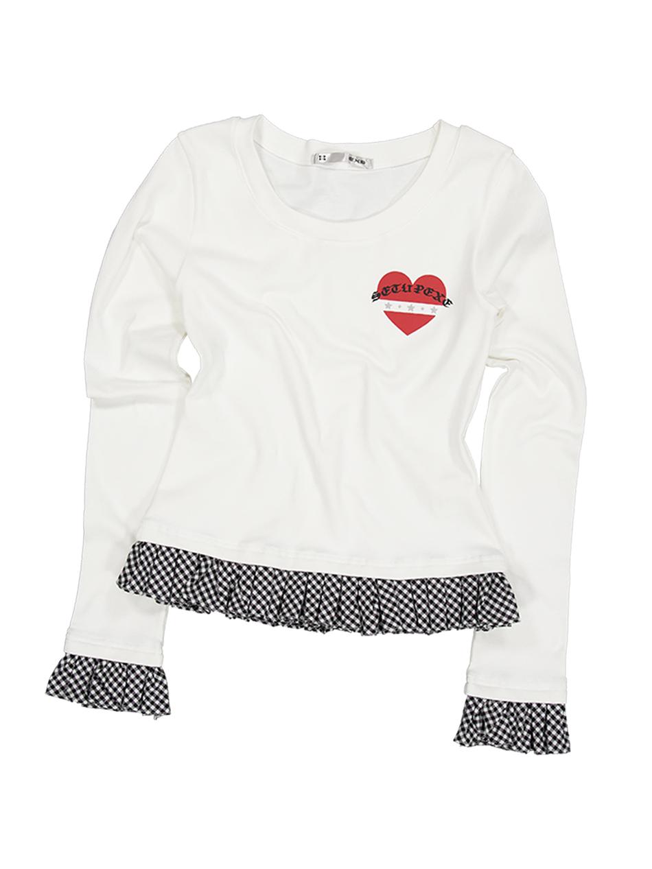CHECK FRILL TOP / IVORY