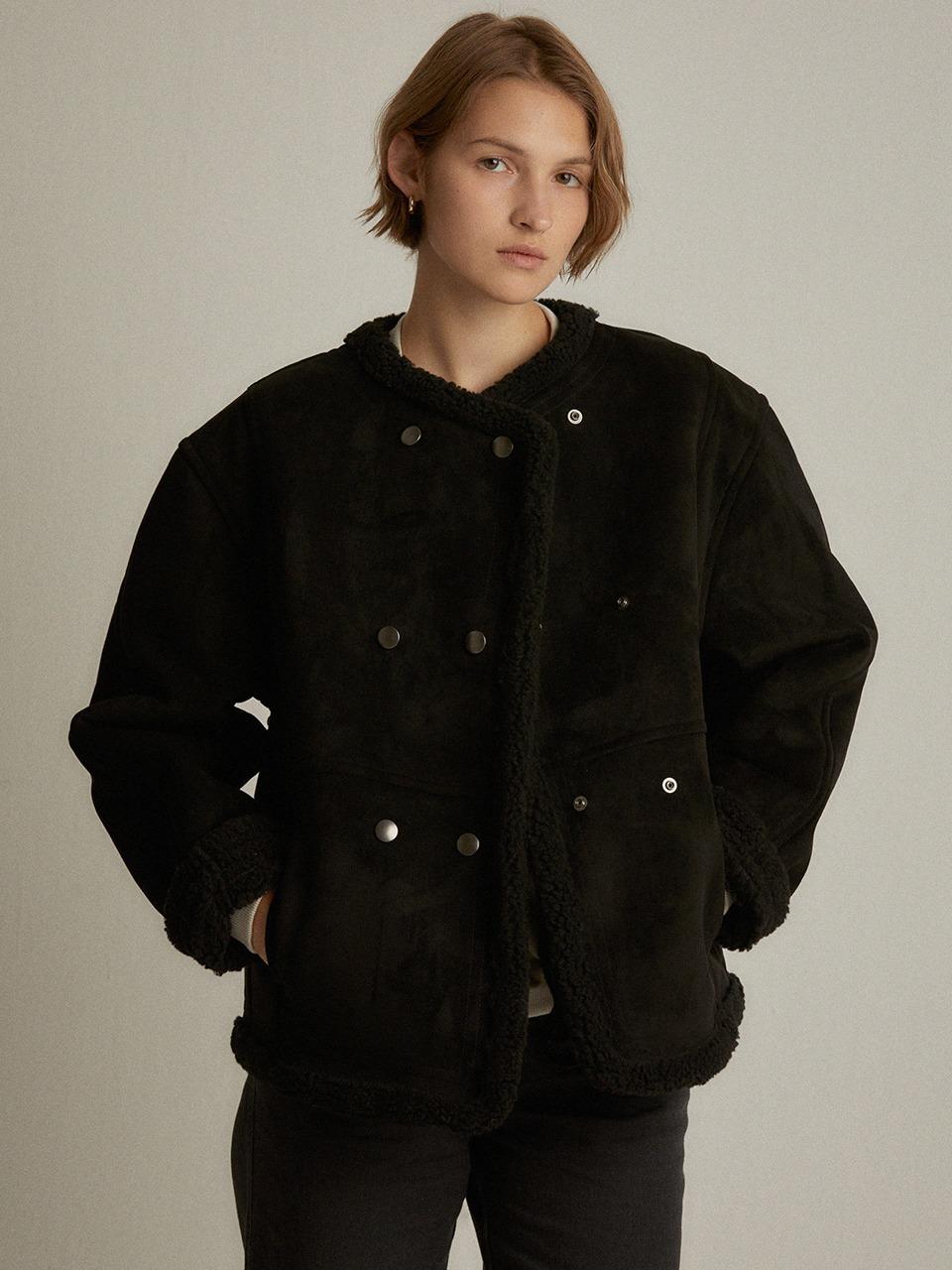 Faux shearling double coat (black)