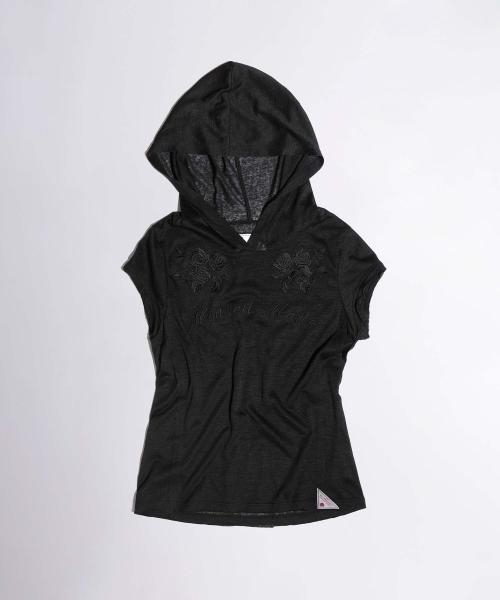 Rose Embroidery Hoodie Tee Black