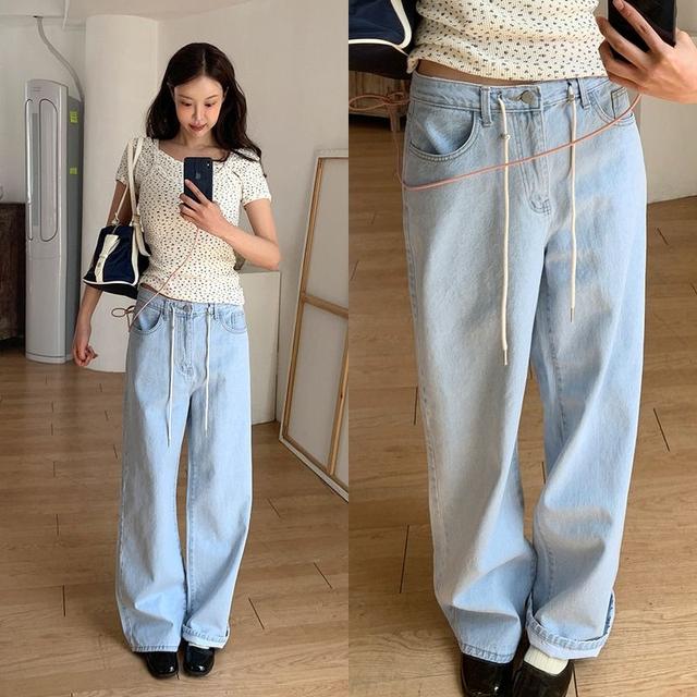 [모코블링] 스트랩 와이드 데님 청바지 연청데님 데님팬츠 스트랩데님 와이드핏
