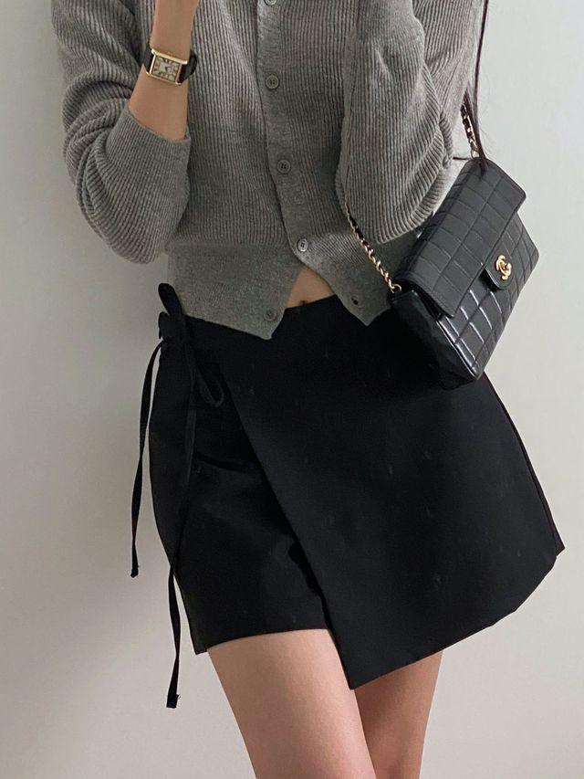 치마바지 프롬 리본 언발 랩 스커트 팬츠 [ 2color ]_어썸