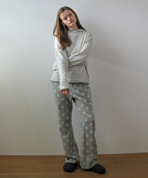 Dot flare easy pants, melange gray