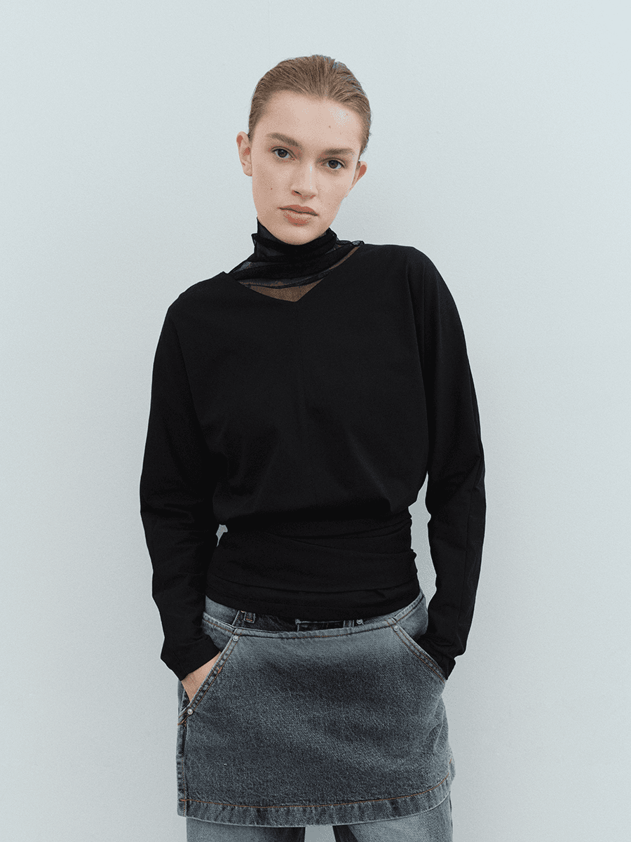 TVS SEE-THROUGH TURTLENECK TOP_BLACK