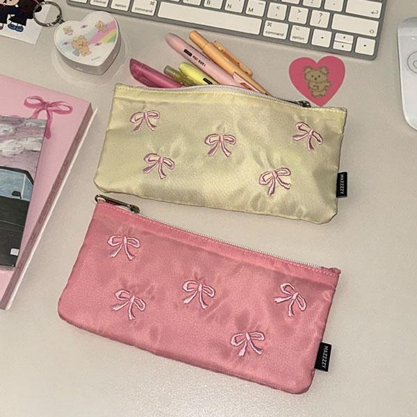(S/S) ribbon pattern pencil case (2 colors)