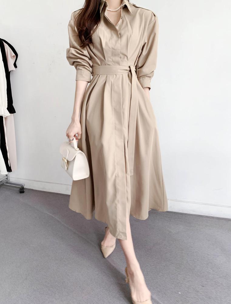 [무료배송] 카라트렌치 훌플레어 매듭원피스(2col)