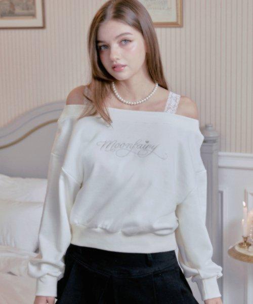 MF 레이스 오프 숄더 스웻셔츠-크림