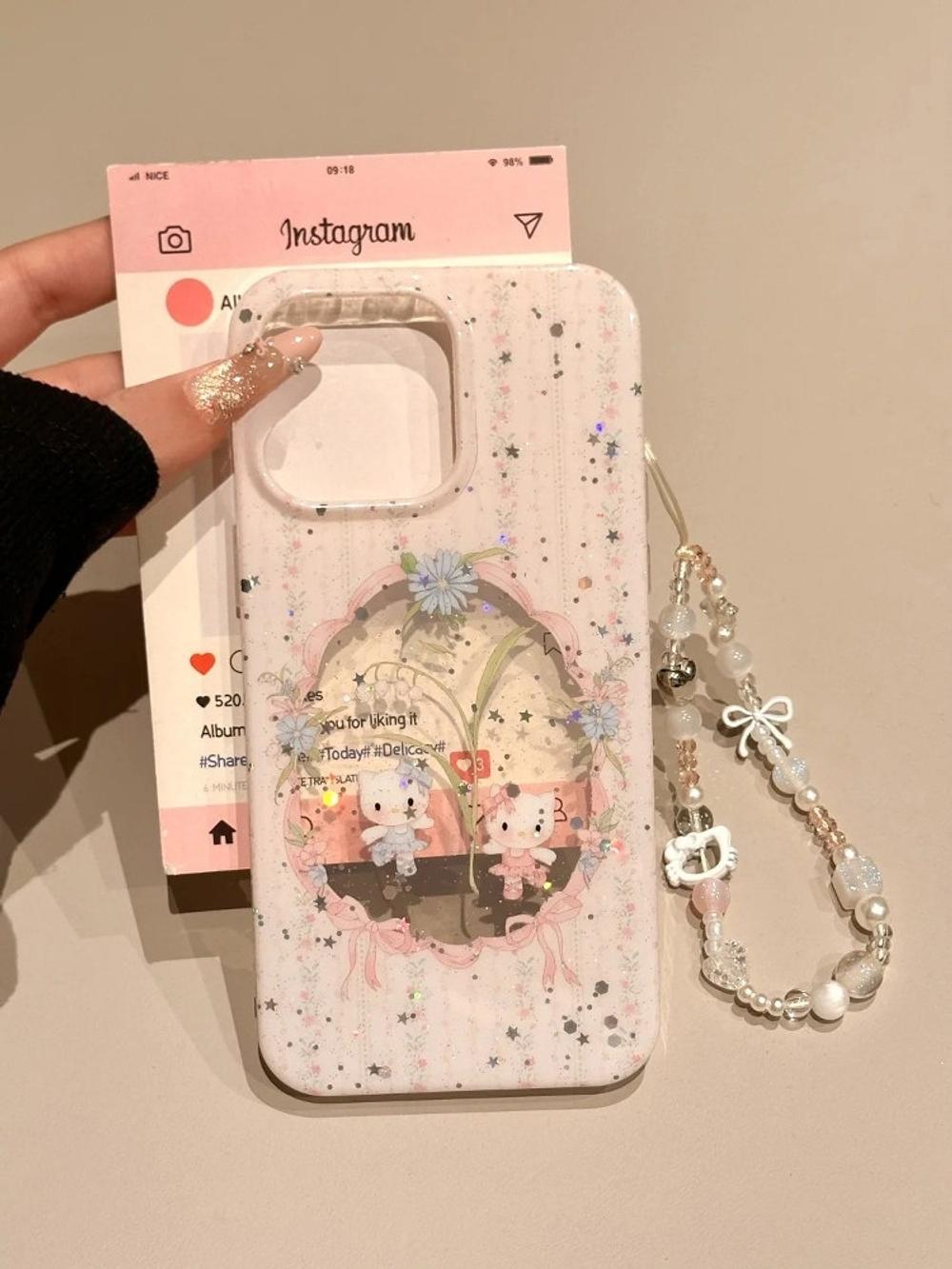 귀여운 키티 플라워 아이폰 17 프로 맥스 스트랩 케이스