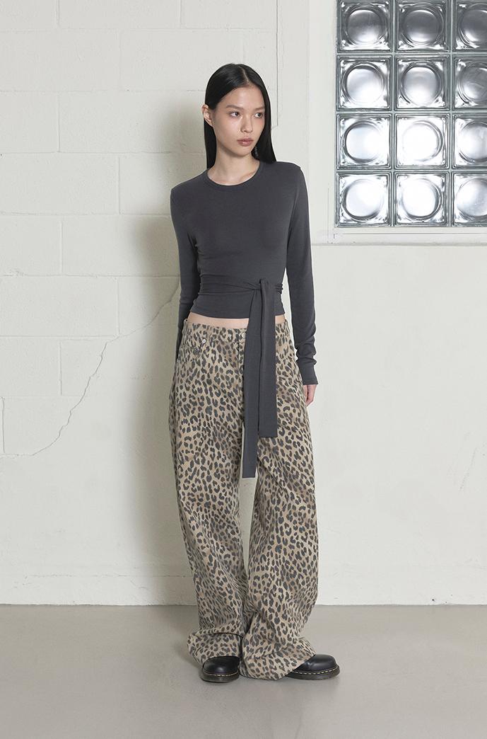 LEOPARD STRAIGHT PANTS - BEIGE