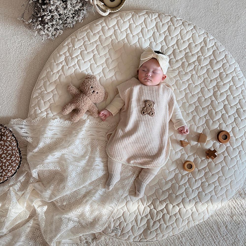 고밀도면 하트누빔 별달자수 심플 무형광 신생아 아기 유아 원형 러그 목화솜 놀이매트 분리형