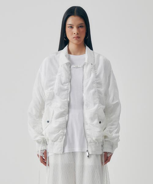 Airy Sheer Shirring Jumper [ White ]