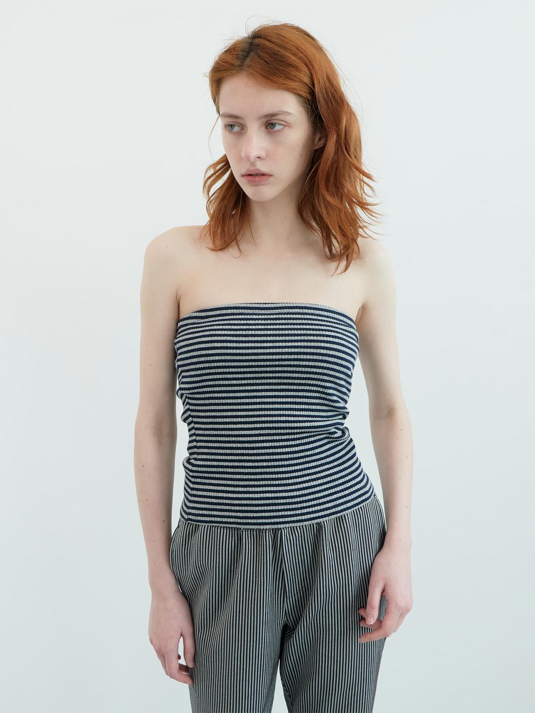 스트라이프 튜브 탑 (Navy Stripe)